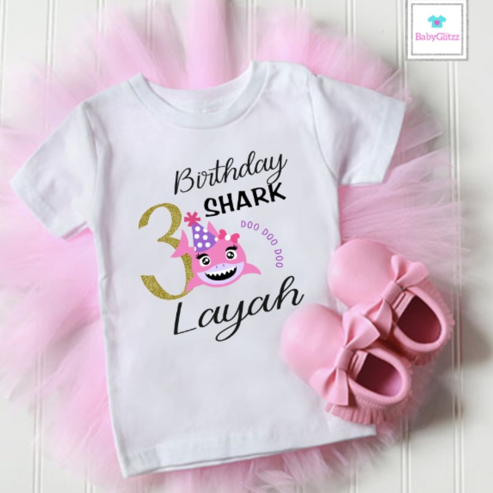 Toddler Girls Birthday Shark Tee